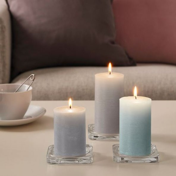 3 Parça Blok Mum Mavi-Lila Tonları 10,12,14 Cm 3 Parça Kokusuz Blok Mum - Resim 2