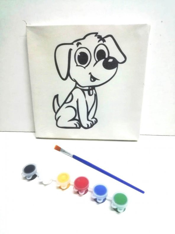 Resimli Tuval 20 X 20 Sevimli Köpek  6lı boya, fırça Boyama seti