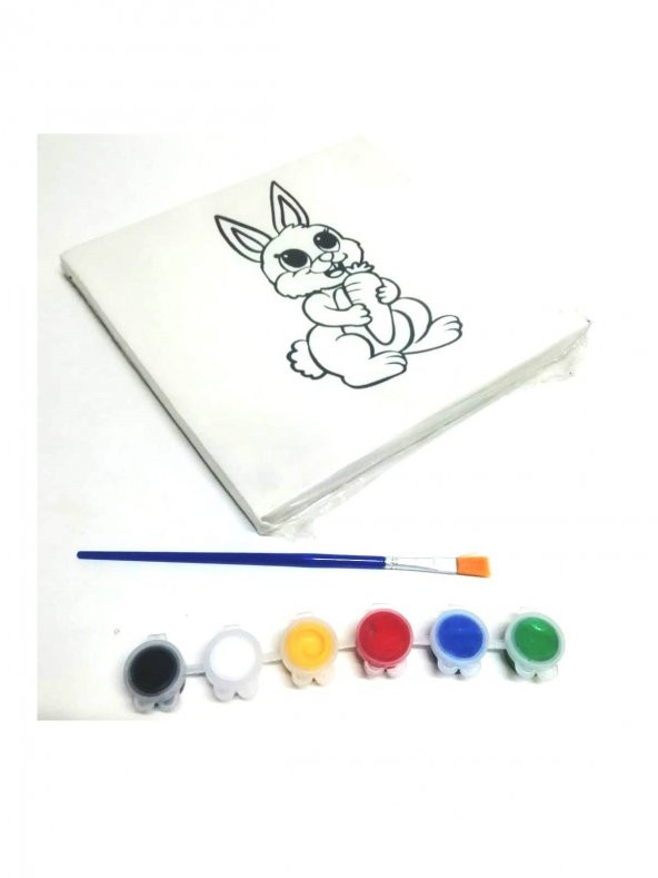 Resimli Tuval 20 X 20 Tavşan 6lı boya, fırça Boyama seti - 3