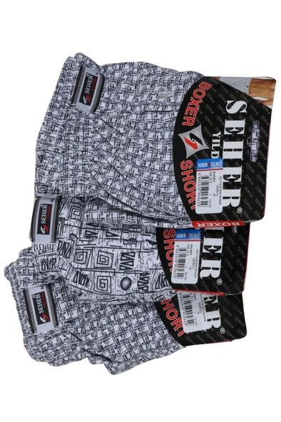 Seher Erkek Boxer 3' Lü Paket Desenli Pamuklu Penye rar00830 - 3