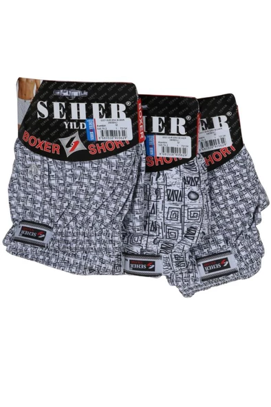 Seher Erkek Boxer 3' Lü Paket Desenli Pamuklu Penye rar00830 - 2