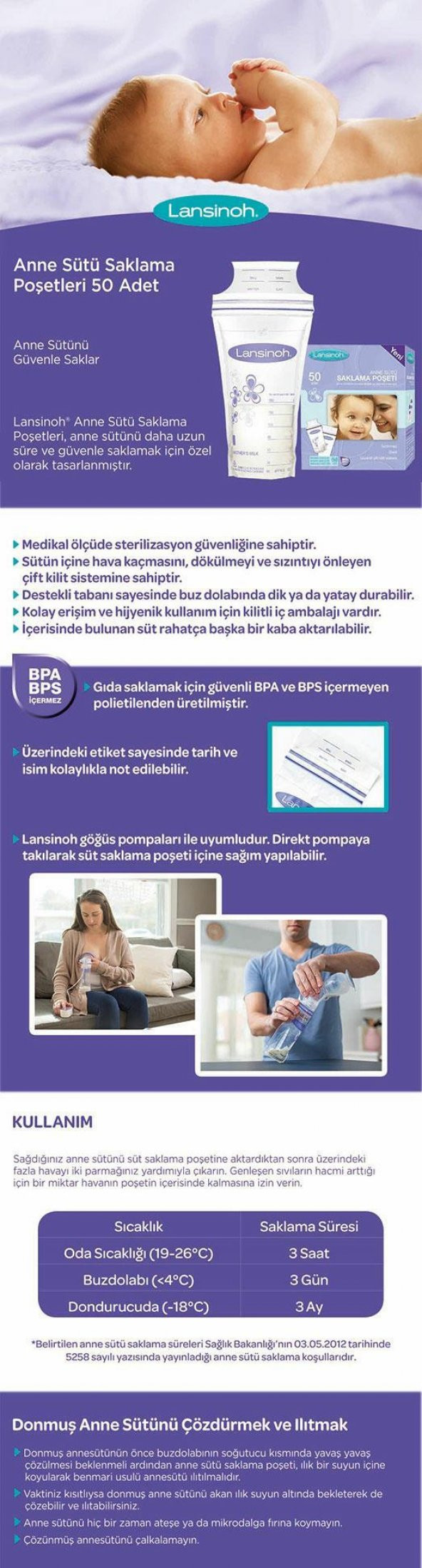 Lansinoh Anne Sütü Saklama Poşeti 50 Adet - 2