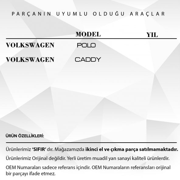 VW Polo, Caddy için Dış Kapı Açma Kolu İç Plastiği - SAĞ - 2