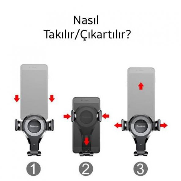 Orjinal Baseus Araç İçi Telefon Tutucu Car Mount İphone Samsung Xiaomi Huawei Sony Lg Uyumlu - 4