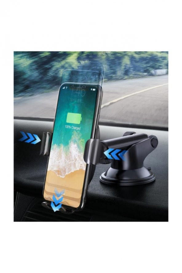 2in1 Wireless Kablosuz Araç Hızlı Şarj Tutucu Iphone 11,11pro Xr Xs Max Siyah AD-28969-2_R4 - 6
