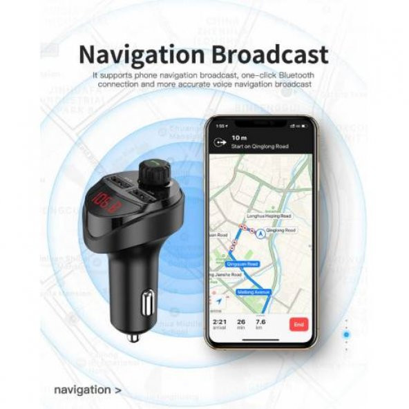 Orjinal KUULAA Araç Fm Transmitter, Bluetooth Araç Kiti Araç mp3 Müzik Kiti ve Şarjı Oto Müzik Çalar - 4