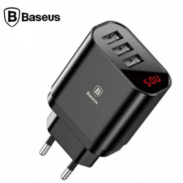 Polham BASEUS 3 USB 3.4A Hızlı Dijital Ekran Şarj Başlık 3 Girişli Samsung İphone Huawei Xiaomi Sony - 1