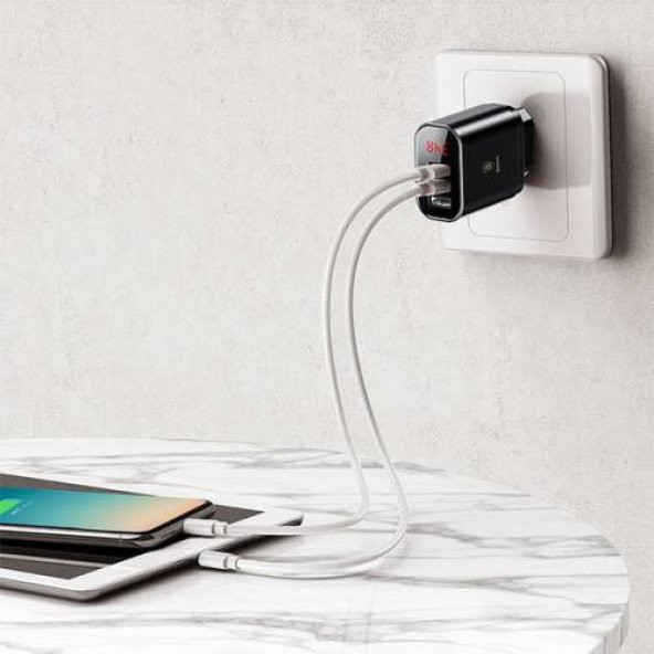 Polham BASEUS 3 USB 3.4A Hızlı Dijital Ekran Şarj Başlık 3 Girişli Samsung İphone Huawei Xiaomi Sony - 3