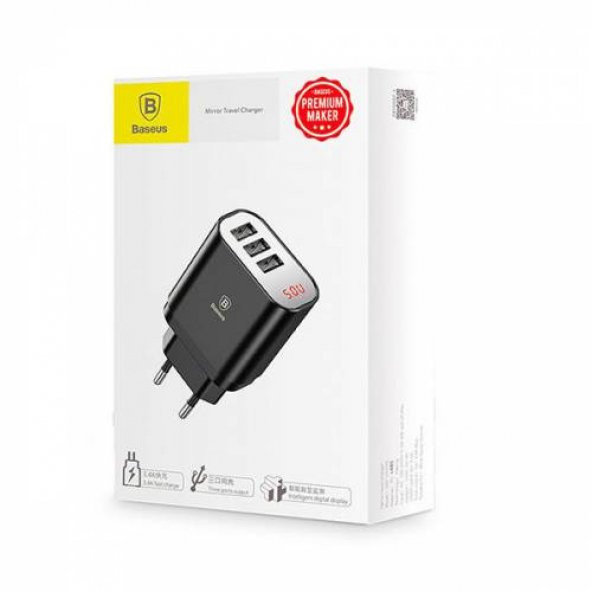 Polham BASEUS 3 USB 3.4A Hızlı Dijital Ekran Şarj Başlık 3 Girişli Samsung İphone Huawei Xiaomi Sony - 7
