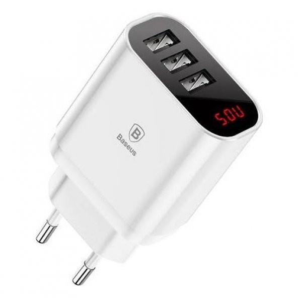 Polham BASEUS 3 USB 3.4A Hızlı Dijital Ekran Şarj Başlık 3 Girişli Samsung İphone Huawei Xiaomi Sony - 5