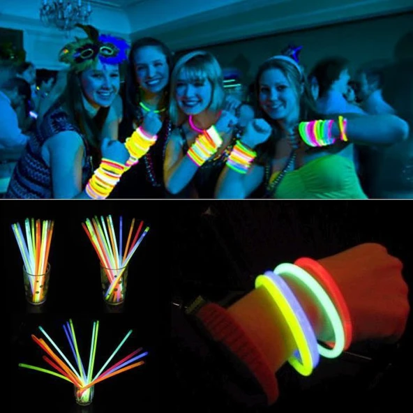 Glow Stick 100 Adet Kırılan Fosforlu Çubuk Bileklik - Resim 3