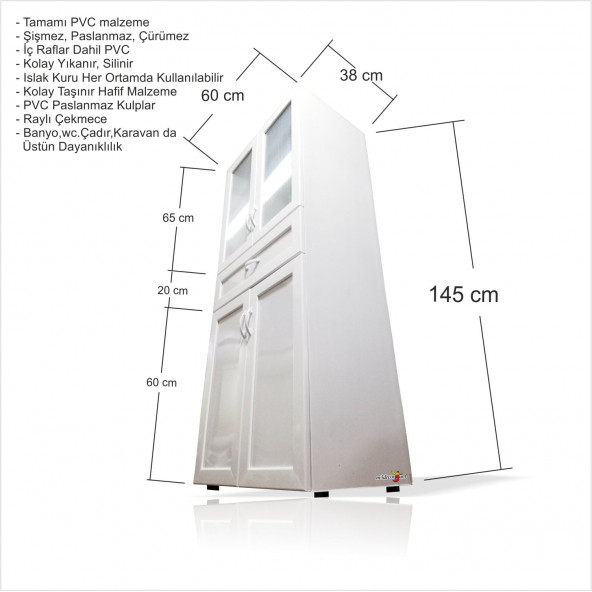 Şişmez Paslanmaz Çürümez Suya Dayanıklı PVC Banyo Wc Çadır Karavan Sahra Arazi Balkon Dolabı Dolap - 2