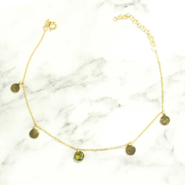 925 Ayar Gümüş Peridot Taşlı Yuvarlak Modeli Halhal - Resim 2