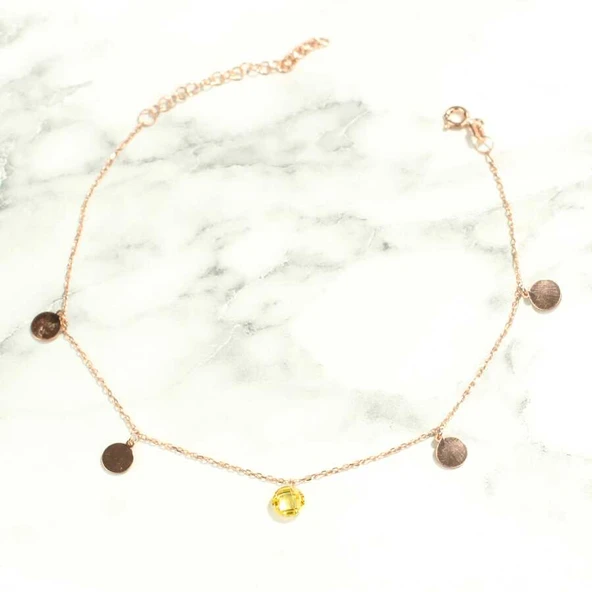 925 Ayar Gümüş Limon Kuvars Taşlı Yuvarlak Modeli Halhal - Resim 3