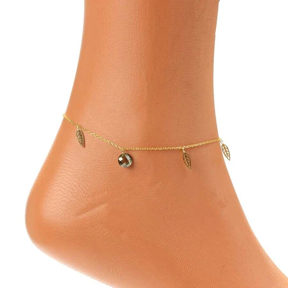 925 Ayar Gümüş Yuvarlak Peridot Taşlı Defne Yaprağı Halhal - Resim 3