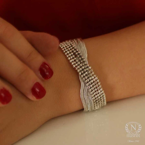 Top Zincir ve Zincirli Özel Tasarım Gümüş Bileklik ürün görseli 1