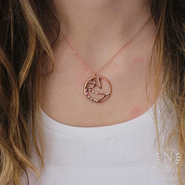 925 Ayar Rose Gümüş Oğlak Burcu Kolye - Resim 6