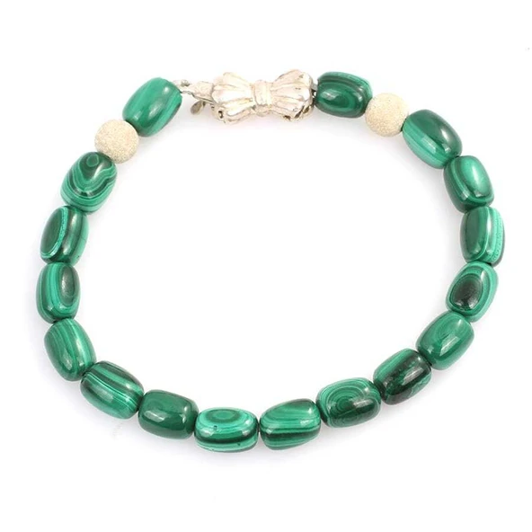 925 Ayar Gümüş Malakit Taşlı Gümüş Kilitli ve Gümüş Toplu Bileklik ürün görseli