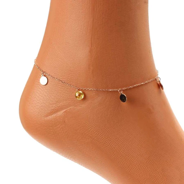 925 Ayar Gümüş Limon Kuvars Taşlı Yuvarlak Modeli Halhal - Resim 2