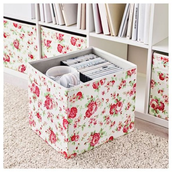 Kare Ev Düzeni Kutu Düzenleyici Kutu IKEA Düzenleme Saklama Kutusu Çiçek Desenli 33x38x33 cm - 3