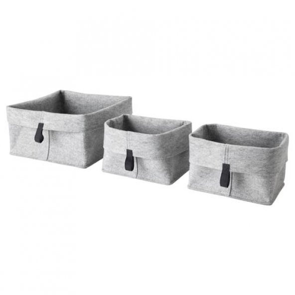 3 Parça Gri Kutu Seti ,IKEA 2 adet 19x13x18 cm ve 1 adet 25x25x18 cm Düzenleyici Kutu