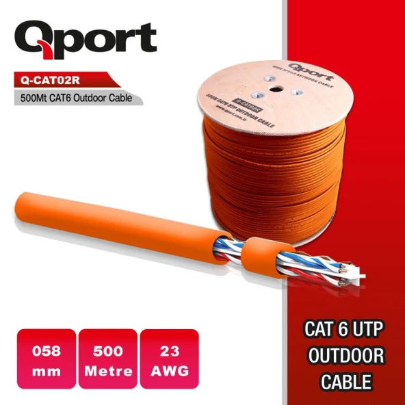 QPORT Q-CATO2R 500m CAT6 DIŞ ORTAM TURUNCU,23AWG