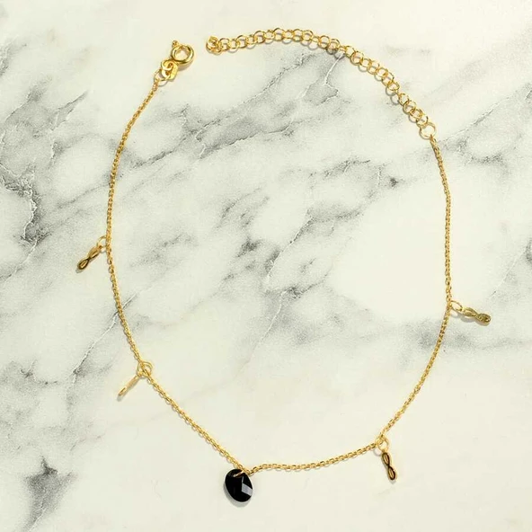 925 Ayar Gümüş Oniks Taşlı Minik Sonsuzluk Modeli Halhal - Resim 3