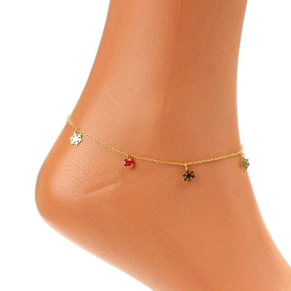 925 Ayar Gümüş Minik Garnet Taşlı Kar Tanesi Halhal - Resim 3