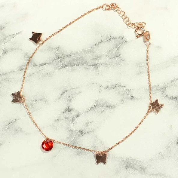 925 Ayar Gümüş Yuvarlak Garnet Taşlı Kelebek Model Halhal - Resim 2