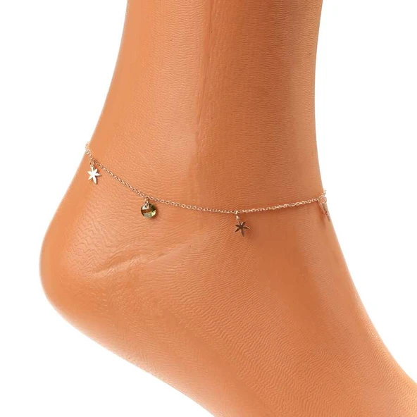 925 Ayar Gümüş Yuvarlak Peridot Taşlı Yusufçuk Model Halhal - Resim 3