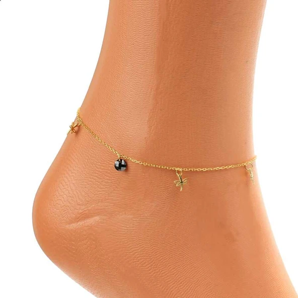 925 Ayar Gümüş Siyah Oniks Taşlı Yusufçuk Model Halhal - Resim 3