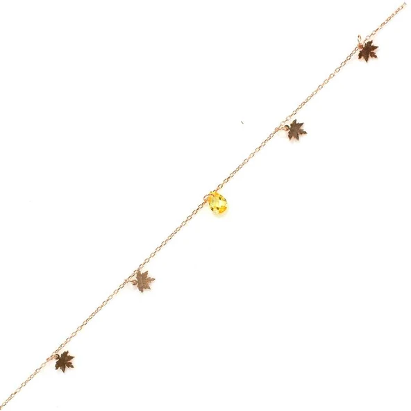 925 Ayar Gümüş Damla Sitrin Taşlı Çınar Yaprağı Halhal ürün görseli