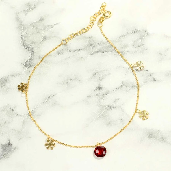 925 Ayar Gümüş Yuvarlak Garnet Taşlı Kar Tanesi Halhal - Resim 2