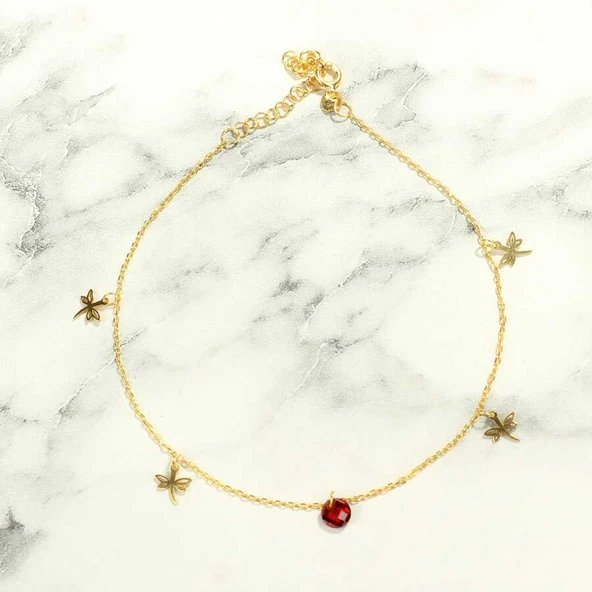 925 Ayar Gümüş Yuvarlak Garnet Taşlı Yusufçuk Modeli Halhal - Resim 2