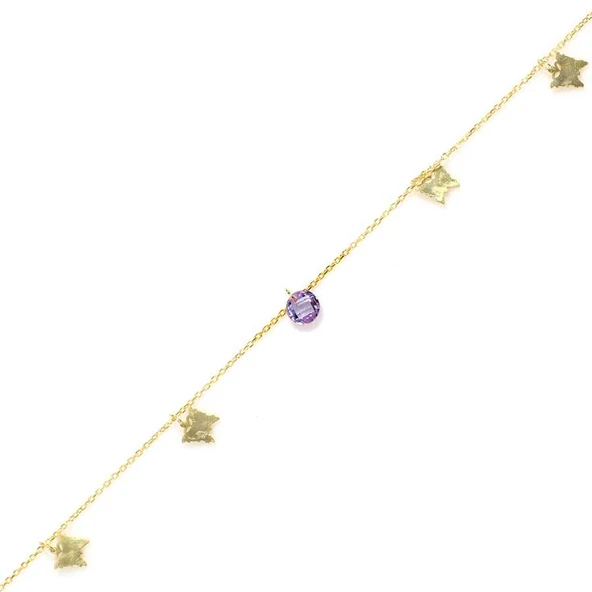 925 Ayar Gümüş Yuvarlak Ametist Taşlı Kelebek Halhal ürün görseli