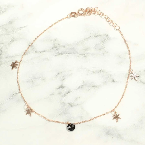 925 Ayar Gümüş Yuvarlak Siyah Oniks Taşlı Yusufçuk Halhal - Resim 2