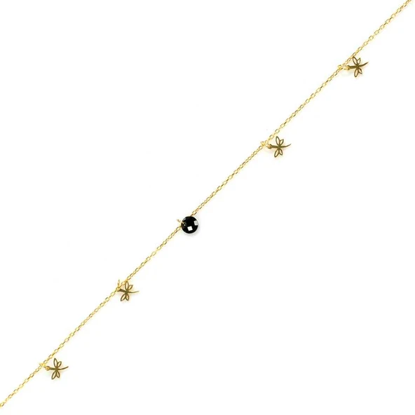 925 Ayar Gümüş Siyah Oniks Taşlı Yusufçuk Model Halhal ürün görseli 1