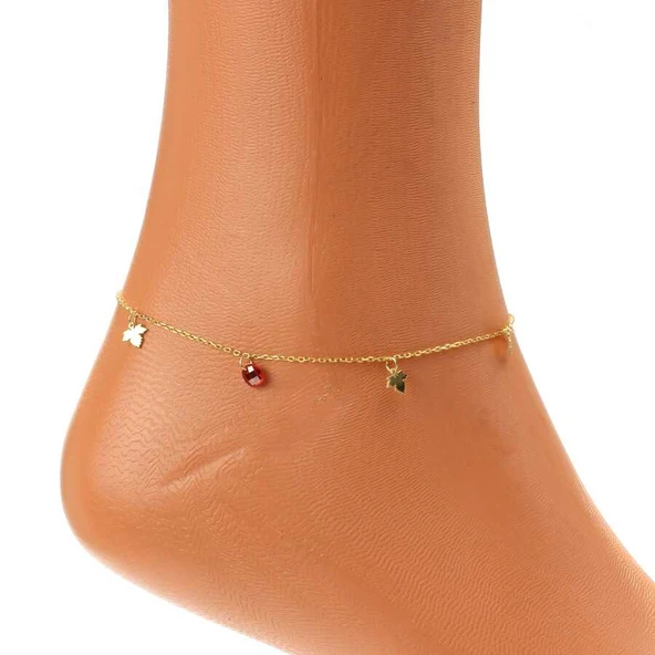 925 Ayar Gümüş Yuvarlak Garnet Taşlı Çınar Yaprağı Halhal - Resim 3