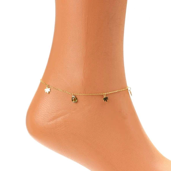 925 Ayar Gümüş Damla Peridot Taşlı Çınar Yapraklı Halhal - Resim 3