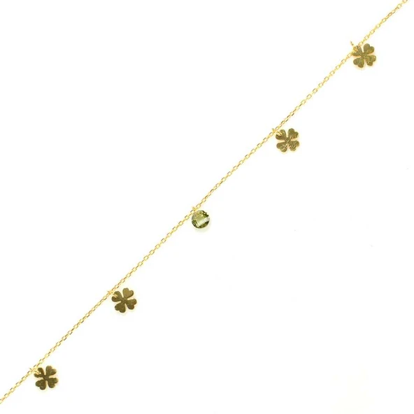 925 Ayar Gümüş Peridot Taşlı 4 Yapraklı Yonca Halhal - Resim 3