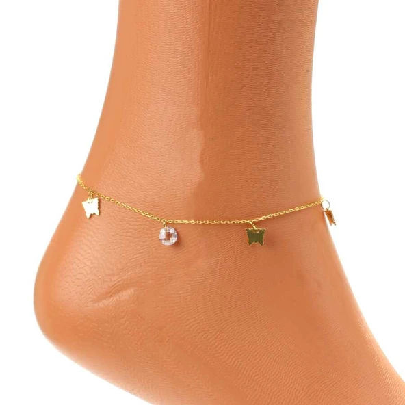 925 Ayar Gümüş Yuvarlak Zirkon Taşlı Kelebek Model Halhal - Resim 3