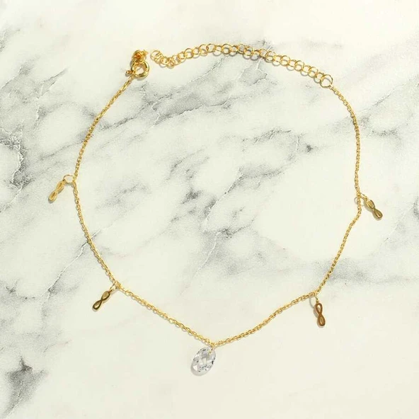 925 Ayar Gümüş Oval Zirkon Taşlı Sonsuzluk Model Halhal - Resim 2