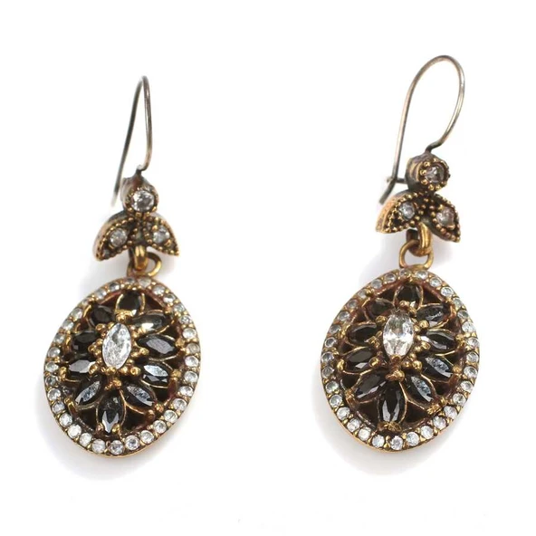 925 Ayar Gümüş ve Bronz Karışımı Badem Taşlı Küpe ürün görseli