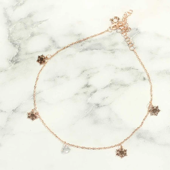 925 Ayar Gümüş Minik Üçgen Zirkon Taşlı Kar Tanesi Halhal - Resim 3