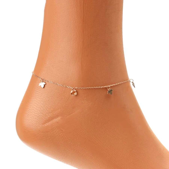 925 Ayar Gümüş Yuvarlak Sitrin Taşlı Çınar Yaprağı Halhal - Resim 3