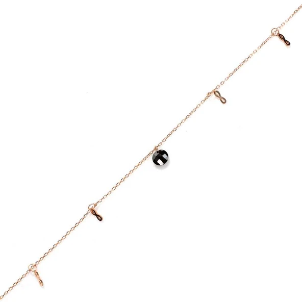 925 Ayar Gümüş Yuvarlak Oniks Taşlı Sonsuzluk Model Halhal - Resim 3