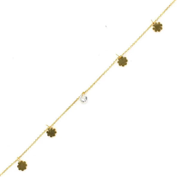 925 Ayar Gümüş Yuvarlak Zirkon Taşlı Yonca Yaprağı Model Halhal ürün görseli