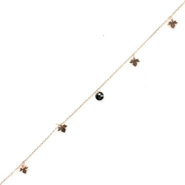 925 Ayar Gümüş Yuvarlak Oniks Taşlı Çınar Yaprağı Model Halhal ürün görseli