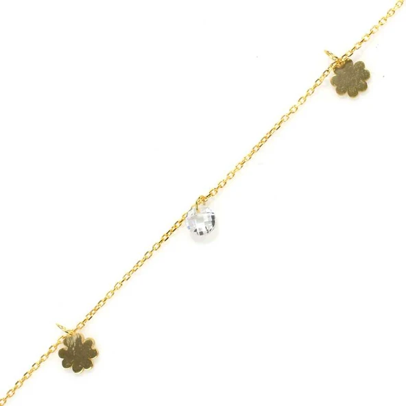 925 Ayar Gümüş Yuvarlak Zirkon Taşlı Yonca Yaprağı Model Halhal - Resim 2