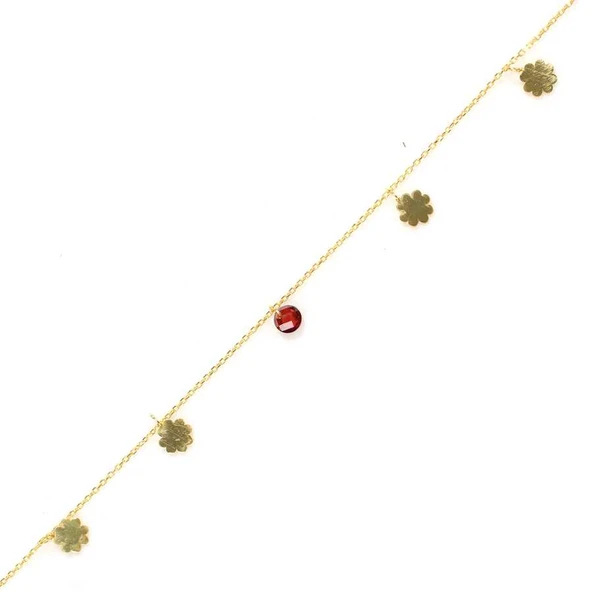 925 Ayar Gümüş Yuvarlak Garnet Taşlı Yonca Yaprağı Halhal ürün görseli